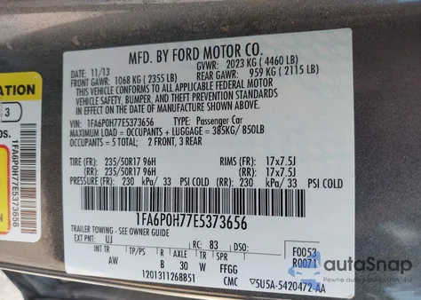 2014 Ford Fusion Se из США, поврежденный, VIN 1FA6P0H77E5373656